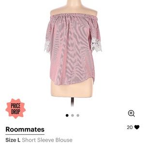Roommates Pink & White Striped Lace Sleeve Top